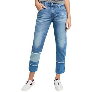 Anthropologie AG Ex-Boyfriend Jeans 25 Blue Slouchy Mid‎ Rise Patchwork Cropped